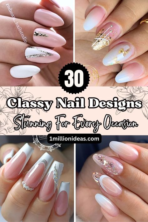 30 Classy Nail Designs Stunning For Every Occasion Beautiful French Tip Nails, Classy Birthday Nails Ideas, French Top Acrylic Nails With Design, Elegant French Nails Design Classy, Elegant French Tip Acrylic Nails, Medium Almond Nails Designs Classy, Mail Tip Designs, Sofisticated Nails Classy, Classy Neutral Nail Designs