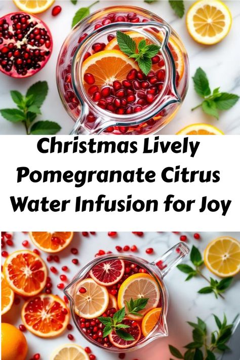 Inspire your holiday gatherings with the refreshing Christmas Lively Pomegranate Citrus Water Infusion, but discover the secret tips that make it truly unforgettable. Pomegranate Infused Water, Holiday Water Recipes, Holiday Infused Water, Fall Infused Water, Winter Infused Water Recipes, Christmas Infused Water, Citrus Water Recipe, Pomegranate Mocktail Recipes, Citrus Water