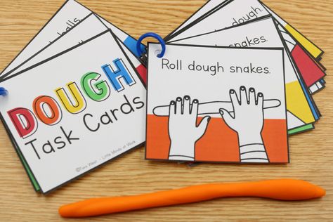 Fine Motor Tubs Free Playdough Task Cards, Play Dough Task Cards Free, Fine Motor Stations Kindergarten, Fine Motor Bins For Kindergarten, Fine Motor Tubs, Self Contained Classroom, Playdough Mats, Preschool Fine Motor, Busy Boxes