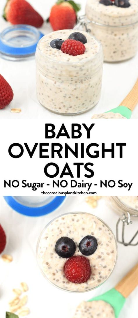 Homemade Food Pouches, 10 Month Breakfast Ideas, 8 Month Blw Meals, Overnight Oats Baby Led Weaning, Overnight Oats Toddler, Baby Meals For 7 Month Old, 6 Month Baby Breakfast Ideas, Toddler Overnight Oats, 9 Month Old Breakfast