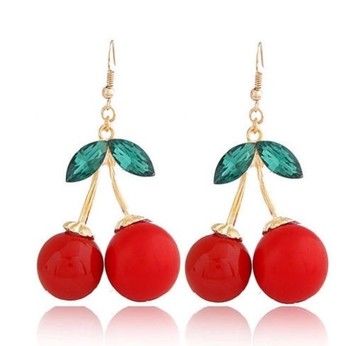 Betsey Johnson Betsey J Cherries Cherry Drop Earrings, Cherry Earrings, Rhinestone Fashion, Stylish Earring, Pretty Earrings, Earring Sale, Green Crystals, Ear Jewelry, Cute Earrings