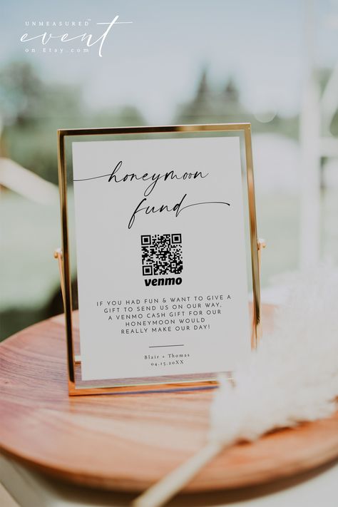 Wedding Honeymoon Fund, Honeymoon Fund Sign, Wedding Qr Code, Qr Code Sign, Small Business Signs, Photo Booth Sign, Wedding Decor Photos, Honeymoon Fund, Social Media Signs