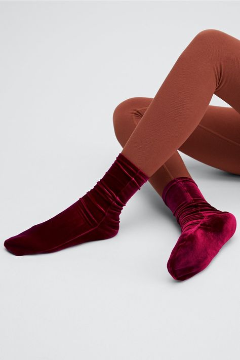 Velour Sock Fabletics red female Activewear >> Womens >> Socks & Underwear >> Socks regular Everyday Made from stretch velour! Female Activewear, Tall Leggings, Pilates Socks, Womens Socks, Bra Size Charts, Fall Fits, Tube Socks, Shoe Size Chart, T Strap