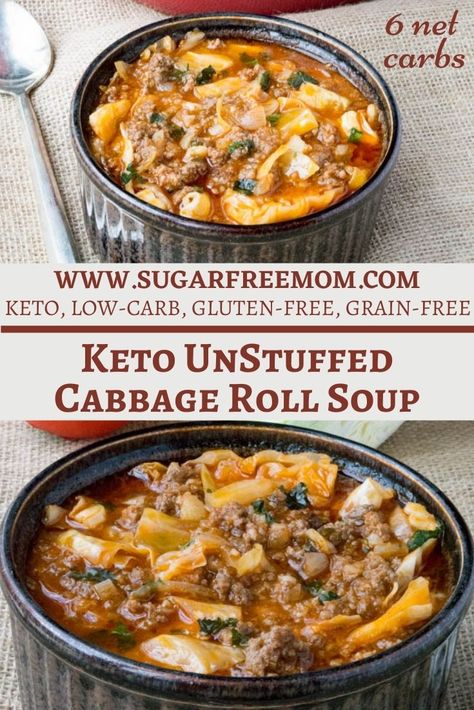 Slow Cooker UnStuffed Low Carb Cabbage Roll Soup Slow Cooker Unstuffed Cabbage Roll Soup, Cabbage Slow Cooker Recipes, Low Fat Slow Cooker Recipes, Low Carb Soup In A Crock Pot, Keto Cabbage Roll Soup, Low Carb Cabbage Soup, Ketovore Recipes, Low Carb Cabbage, Unstuffed Cabbage Roll Soup