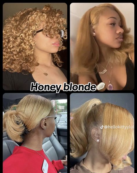 Hair Dye Combos Black Women, Blonde Hair Dye Ideas Black Women, Bleaching Hair At Home Black Women, Hair Dye On Dark Skin Women, Honey Blonde Dyed Hair, Dyed Hair Inspiration For Dark Skin, Hair Dye Combinations, Blonde Hair Color Ideas Black Women, Honey Blonde Hair Black Women