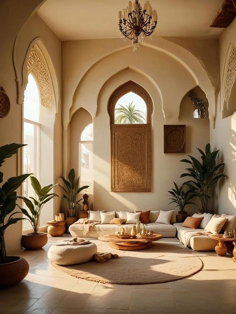 Middle Eastern House Decor, Living Room Pillar Design, Rajasthani Room Interior, Bedouin Interior Design, Modern Rajasthani Architecture, Moroccan Mediterranean Interior, Riad Inspired House, Moroccan Style Apartment, Sophia Paterson Interiors