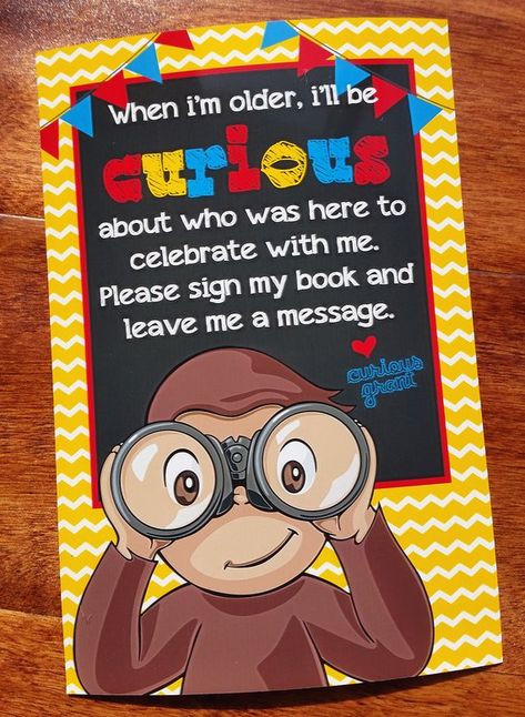 Card Guest Book, Curious George Birthday Party, Curious George Party, Curious George Birthday, Curious George, Guest Book Sign, Third Birthday, 3rd Birthday Parties, 2nd Birthday Parties