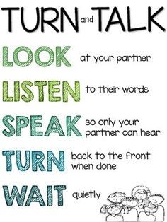 Library posters on Pinterest | Anchor Charts, Text Features and ... Partner Talk, Turn And Talk, Teaching Classroom Management, Classroom Anchor Charts, Classroom Behavior Management, Whole Brain Teaching, 4th Grade Classroom, Teaching First Grade, 2nd Grade Classroom