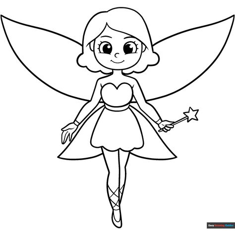 Free Fairy Coloring Page for Kids Fairy Drawings Easy, Easy Fairy Drawing, Harry Potter Colors, Easy Drawing Guides, People Coloring Pages, Free Printable Coloring Sheets, Fairy Clipart, Fairy Drawings, Drawing Guides