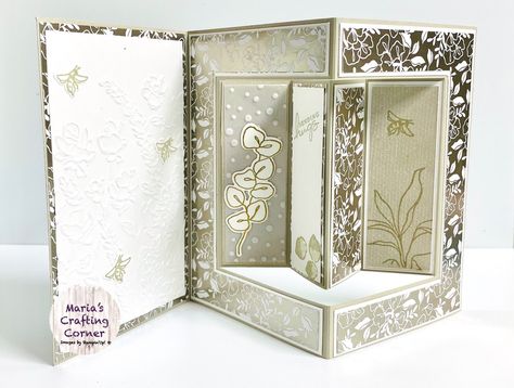 Learn a new version of a Tri-shutter card Unusual Cards To Make, Folded Cards Ideas Templates, Shutter Cards Ideas, Unique Card Folds, Unique Card Ideas, Trifold Shutter Cards, Trifold Cards, Shutter Card, Cricut Templates