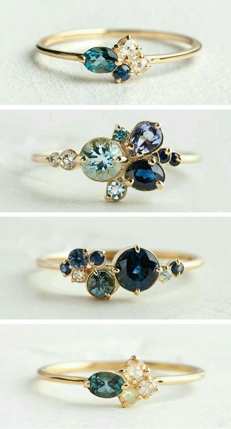 Blue Topaz And Sapphire Ring, Sapphire Stack Rings, Blue Sapphire Cluster Ring, Blue Cluster Ring, Modern Gemstone Rings, Diamond And Blue Sapphire Ring, Sapphire And Diamond Cluster Ring, Sapphire Aquamarine Ring, Silver Engagement Rings Sapphire