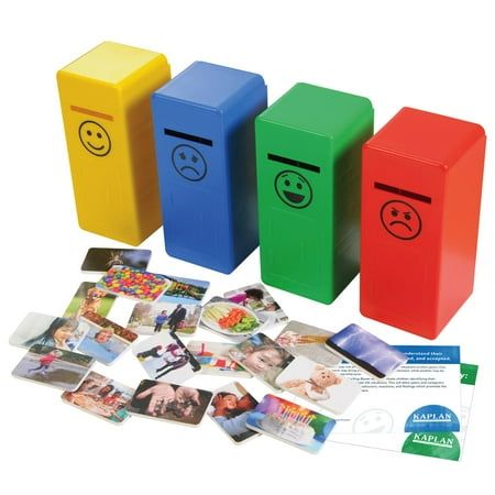 3 years & up. Kaplan's Emotion Sorting Boxes help children identify and sort through their feelings. The set includes 20 scenario tiles and 4 emotion boxes with 4 different expressions. Children will choose a tile, identify what is happening in the picture and how they would feel if they experienced that scenario, and then place their tile in the box that best represents that emotion. Makes a fantastic children's emotional health activity! Color: Multicolor. Different Expressions, Primary Ideas, Sorting Games, Health Activities, Task Boxes, Summer Learning, What Is Happening, Helping Children, Work Organization