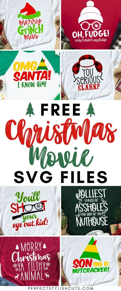 8 FREE Christmas Movie SVG Files For Cricut shirts. Free Christmas Movies, Christmas Movie Quotes Funny, Christmas Movie Svg, Christmas Svg Files Free, Grinchmas Svg, Funny Christmas Movies, Santa I Know Him, Christmas Movie Quotes, Christmas Movie Shirts