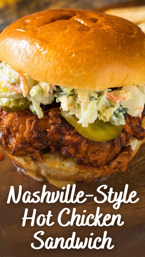 Nashville Style Hot Chicken Sandwich - Appetizers & Entrees Nashville Hot Chicken Recipe, Hot Chicken Recipe, Nashville Chicken, Kingsport Tennessee, Tennessee Cabins, Hot Chicken Sandwiches, Nashville Restaurants, Tennessee Nashville, Nashville Hot Chicken