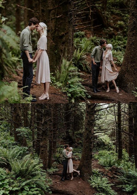 Pine Forest Couple Photoshoot, Pine Forest Engagement Photos, Pine Forest Photography Couple, Forest Couple Photography, Swamp Engagement Photos, Fairy Forest Engagement Photos, Pine Forest Photoshoot, Engagement Photos Oregon, Engagement Photoshoot Ideas Woods