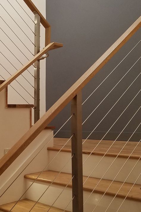 Rod Deck Railing, Stainless Steel Railings For Stairs, Steel Cable Railing Interior, Balistraids Modern, Horizontal Cable Railing, Cable Railing Interior Staircases, Cable Stair Railing Ideas, Cable Railings For Stairs, Indoor Stair Railing Ideas Modern