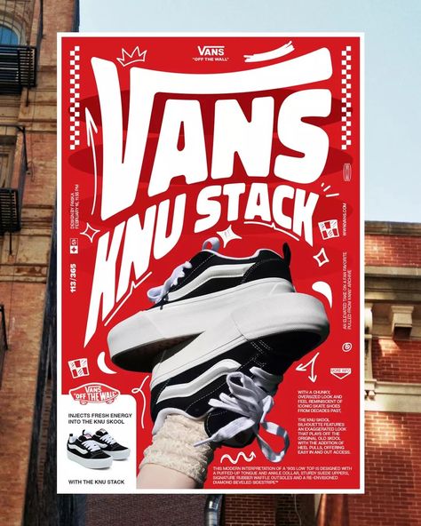 113/365 [Vans Knu Stack] I made my first Vans poster. I picked it because the font matches the bold style of the shoes. I used the colors from the Vans logo, but you can use any color. I hope you like it. I'll be taking a break after this. This is my last poster for now. I hope it inspires you. Goodbye for now, everyone! @vans #itsnicethat #digitalarchive #tripl7lab #acidgraphix #archivesarea #typography #reebok #youaretypography #type01 #typosters #vans Vans Poster Design, Bold Poster Design, Vans Advertisement, Vans Poster, Ssjg Goku, Skate Poster, Vans Design, Goodbye For Now, Promotion Design