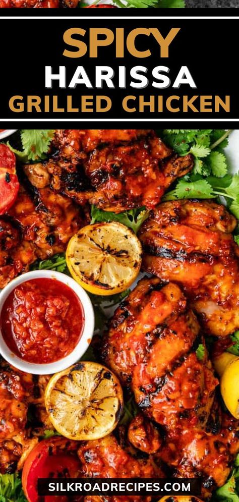 Spicy Chicken Marinades, Moroccan Chicken Recipe, Harissa Recipes, Spicy Grilled Chicken, Grilled Chicken Marinade, Harissa Chicken, Chicken Marinade Recipes, Spicy Chicken Recipes, Moroccan Chicken