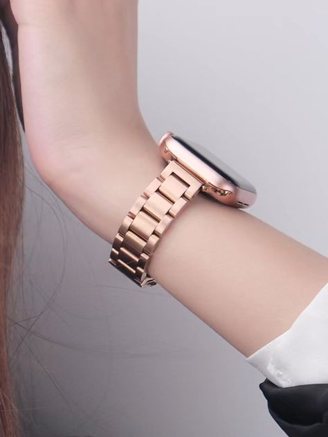 Rose Gold  Collar  Stainless Steel Plain Smartwatch Bands Embellished   Smart Watches & Accs Apple Watch 42mm, Rosé Aesthetic, Ios Wallpapers, Metal Straps, Gold Collar, Aesthetic Stuff, Smart Watches, Watch Accessories, Watch Chain