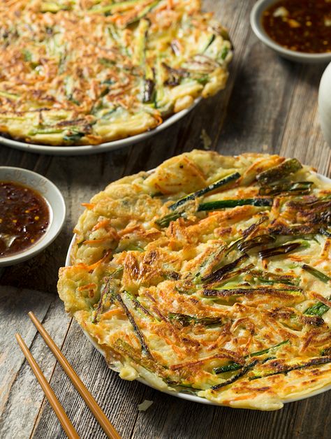 Korean-Inspired Scallion and Kimchi Pancakes What To Eat With Kimchi, Kimchi Pancakes, Kimchi Pancake, Korean Pancake, Vegan Kimchi, South Korean Food, Savory Sides, Scallion Pancakes, Kimchi Recipe