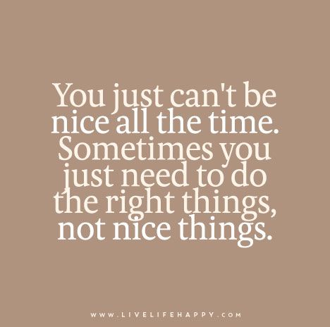 You just can't be nice all the time. Sometimes you just need to do the right things, not nice things. Live Life Happy, Love Life Quotes, Life Quotes Love, Life Quotes To Live By, Funny Quotes About Life, Meaningful Life, Nice Things, Be Nice, A Quote