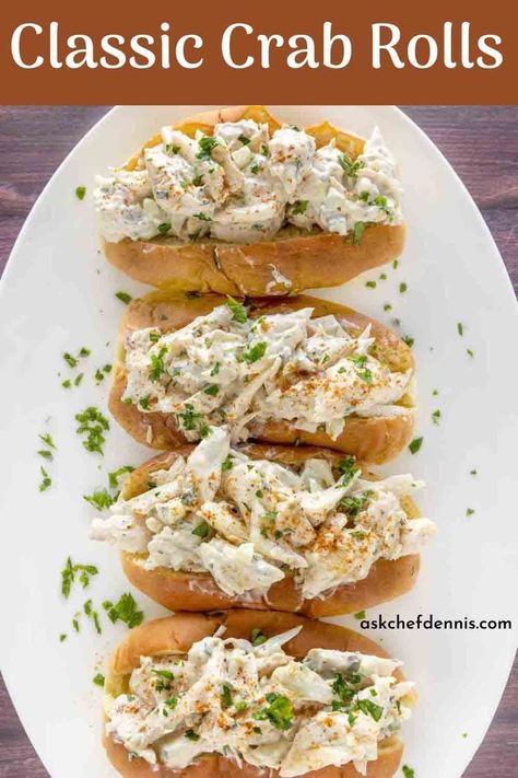 This easy-to-make crab roll recipe takes about ten minutes to make, and it will be better than your favorite seafood restaurant. These classic crab rolls are loaded with fresh jumbo lump crabmeat gently tossed with a seasoned mayonnaise-based dressing. Make this delicious seafood meal today! Crab Rolls Sandwich, Lump Crab Recipes, Crab Salad Sandwich, Seafood Sandwiches, Crab Sandwich, Rolled Sandwiches, Crab Salad Recipe, Crab Rolls, Crab Meat Recipes