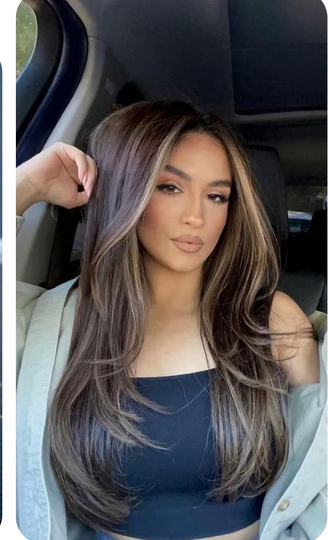 Balayage Brown Hair To Blonde, Black Hair With Dark Blonde Highlights, Balayage Hair Black To Blonde, Brown Balayage With Face Framing, Caramel Balayage Dark Roots, Balayage Hair Front View, Brunette Ash Blonde Balayage, Hair Colors For Black Eyebrows, Face Framing Highlights Black Women