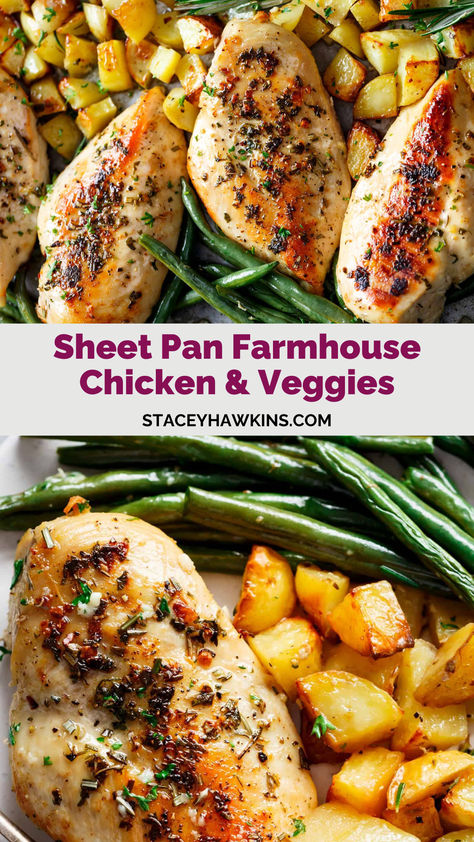 Savory sheet pan dinner with juicy chicken breast roasted over a bed of colorful veggies. Easy low-carb one-pan meal that's budget-friendly and full of flavor. Your family will love the perfect hearty and healthy lean and green weeknight recipe! @wowstaceyhawkins Wegovy Recipes, Fodmap Chicken Recipes, Juicy Chicken Breast, Colorful Veggies, Optavia Recipes, Chicken Veggies, Sheet Pan Dinners Recipes, 2024 Recipes, Lean And Green