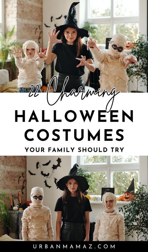 Looking for charming Halloween costumes your family should try? Check out these 22 best family Halloween costumes to try! Family Monster Mash Costumes, Monster Mash Family Costumes, Traditional Halloween Costumes Family, Male And Female Costume Ideas, Family Halloween Costumes Witch, Pirate Family Halloween Costumes, Family Bat Costume, Monster Family Costumes, Witch Family Costumes