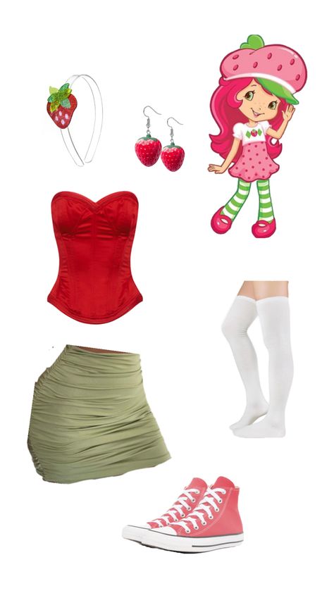 Hot Strawberry Shortcake Costume, Closet Costumes Halloween, Starberry Shortcake Characters Costume, Adult Strawberry Shortcake Costume, Holoween Idea Costume Cute, Hot Diy Halloween Costumes, Strawberry Shortcake Costume Ideas, Halloween Costumes With Clothes You Have, Halloween Costumes Strawberry Shortcake