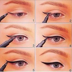 How To Do Winged Eyeliner, Hand Guide, Grunge Makeup Tutorial, Teknik Makeup, Tutorial Eyeliner, Kuas Makeup, Perfect Winged Eyeliner, How To Do Eyeliner, Winged Eyeliner Tutorial