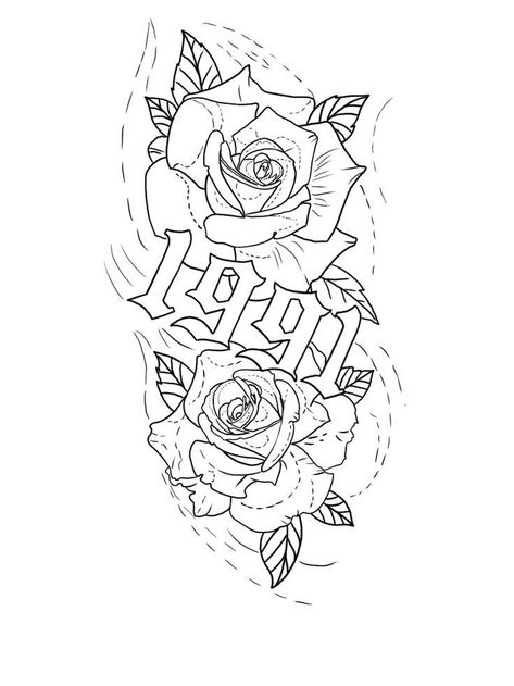 Cool Tats Stencil, Rose Tattoo Sketch Design, Tattoo Designs Leg Men, Money Rose Tattoo Stencil, Sleeve Tattoos Stencil, 2 Roses Tattoo Design, Chicano Tattoo Design Ideas, Sleeve Tattoo Stencil, Tattoo Outline Drawing Stencil Design