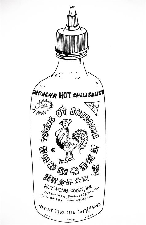 Sriracha Bottle, Food Inc, Graphic Projects, Mini Drawings, Sriracha, Line Drawing, Typography Design, Vodka Bottle, Drawing Sketches