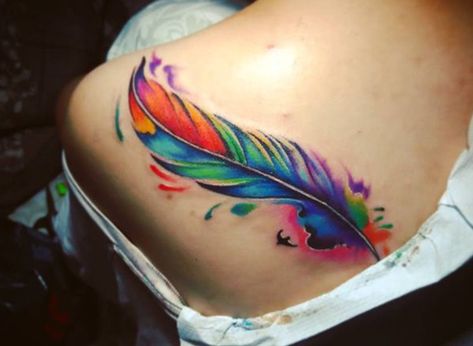 Tato Nama, Feather Tattoo Colour, Feather Tattoo Meaning, Watercolour Tattoos, Gay Tattoo, Colorful Tattoo, Pride Tattoo, Rainbow Tattoos, Feather Tattoo Design