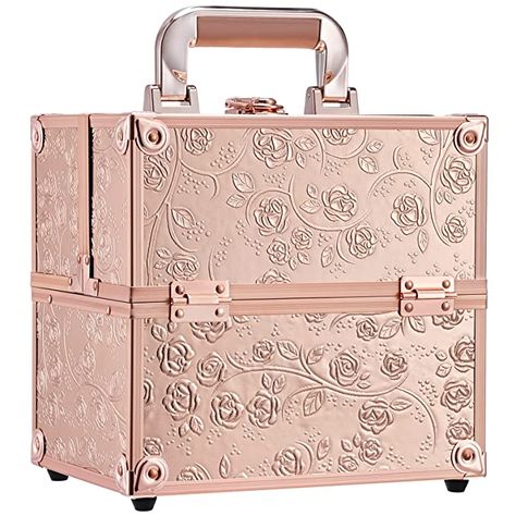 Amazon.com : Frenessa Makeup Train Case Cosmetic Box Portable Makeup Case Organizer 4 Trays Travel Case Storage with Dividers Lockable for Makeup Artist, Crafter, Makeup Tools Rose Gold Floral : Beauty & Personal Care Toolbox Storage, Travel Makeup Case, Makeup Case Organization, Travel Size Bottles, Makeup Train Case, Jewelry Organizer Storage, Makeup Training, Makeup Travel Case, Cosmetic Box