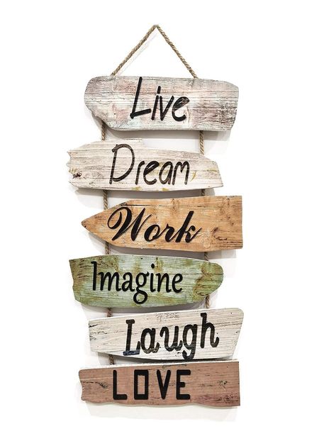 PRICES MAY VARY. 🏠RUSTIC WALL DÉCOR – This shabby chic wall décor sign brings a unique and elegant atmosphere to your home! This sign displays positive words that makes you feel at home (live, Dream, Work, Imagine, Laugh,Love). This farmhouse decoration has a wooden look that makes a perfect home accessory that is suitable for indoor or outdoor hanging. 🌲HIGHEST QUALITY – This vintage style home décor sign is very strong/sturdy and has proven durability. This sign is made of fir wood which is Craftsman Wall Decor, Craftsman Home Decor, Wood Wall Decoration, Eat Sign, Wooden Wall Signs, Shabby Chic Wall Decor, Wood Signs Sayings, Coffee Wall Decor, Rustic Wooden Sign