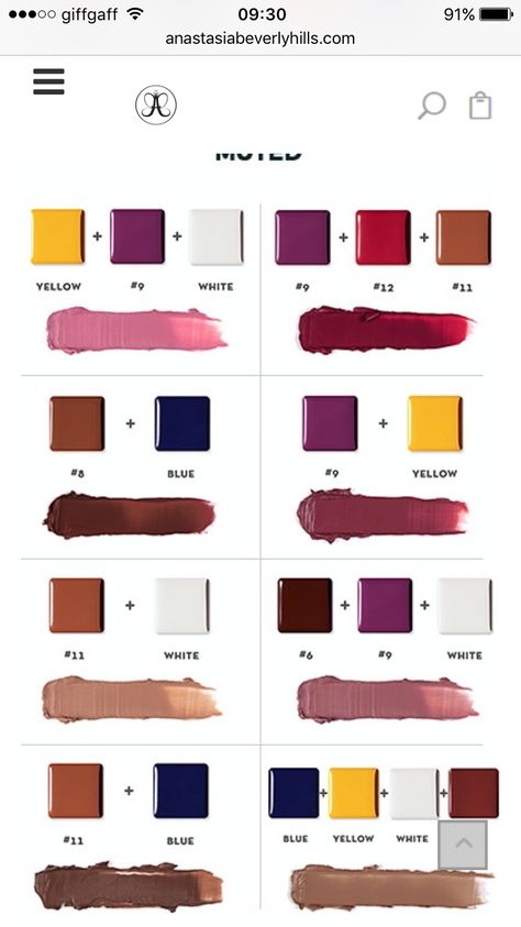 Abh Lip Palette, Color Mixing Chart Acrylic, Color Mixing Guide, Mixing Paint Colors, Makeup Brushes Guide, Color Mixing Chart, Watercolor Mixing, Lip Palette, Lip Swatches