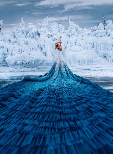 Artist and photographer Kristina Makeeva has a stunning collection of photos bringing costume and art to Lake Baikal, elevating the subject matter in beautiful ways.  The post Fantastical Lake Baikal Photo Series appeared first on Moss and Fog. Ombre Wedding Dress, Tulle Wedding Skirt, Ombre Wedding, Alternative Bridal, Wedding Skirt, Toy Art, Dusty Blue Weddings, Blue Wedding Dresses, Cute Prom Dresses