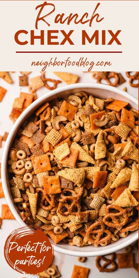 This Ranch Chex Mix is the ultimate party chex mix! recipe This savory chex mix is filled with all our snacking favorites, including bugles, cheeze-its, chex, and nuts, in a savory ranch seasoning. This recipe feeds a crowd, so grab your biggest bowl and make a big batch for all of your holiday snacking needs. Bold Chex Mix Recipe, Savory Chex Mix Recipes, Savory Chex, Savory Chex Mix, Puppy Chow Chex Mix, Ranch Chex, Puppy Chow Chex, Homemade Chex Mix Recipe, Ranch Chex Mix