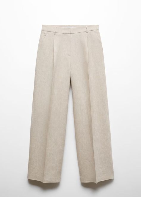 Linnen straight-fit broek - Dames | Mango Nederland | MANGO (NL) Linen Trousers Outfit, Neutral Spring Outfit, Neutral Jeans, Neutral Jacket, Trousers Outfit, Cream Jeans, Beige Jeans, Trouser Outfit, Brown Tshirt