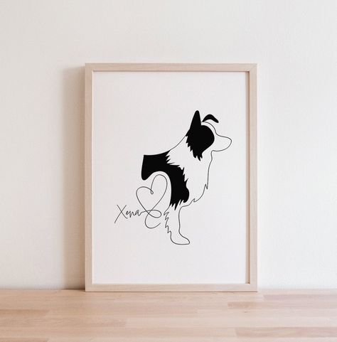 THIS IS A DIGITAL PRODUCT A beautiful keepsake print of your beloved Border Collie! Also a thoughtful gift idea! This minimalist print of a Border Collie is in a beautiful hand drawn black and white design. In either Landscape or Portrait Personalise with your fur baby's name. Also available with halo and wings: https://www.etsy.com/au/listing/1417881193/personalised-border-collie-halo-and -  DIGITAL DOWNLOAD - ✿ Files will be available within 48hrs of purchase. ✿ No physical product will be shi Border Collie Nail Art, Border Collie Line Art, Border Collie Drawing, Border Collie Silhouette, Minimalist Border, Drawing Borders, Border Collie Art, Portrait Minimalist, Silhouette Outline