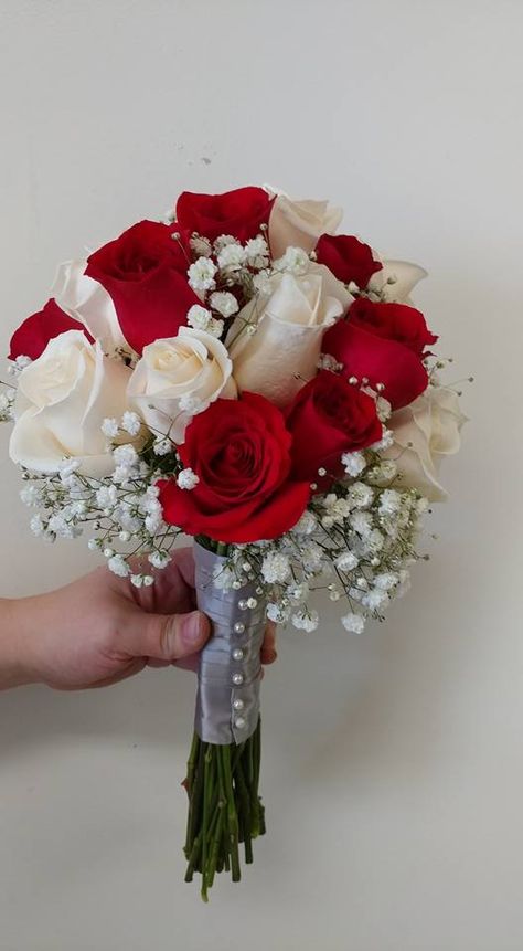 Red Rose Bouquet Wedding, Prom Flowers Bouquet, Red Flower Bouquet, Homecoming Flowers, Red Bridal Bouquet, Prom Bouquet, White Flower Bouquet, Red And White Weddings, White Rose Bouquet