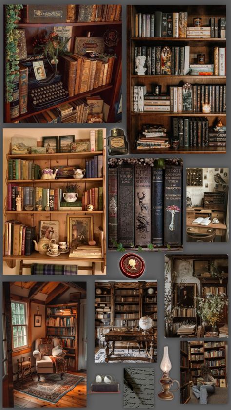 Home Library Design, Library Design, Autumn Aesthetic, Home Library, Dark Academia, Book Lovers, Mood Board, Paradise, Siding