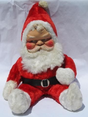 old stuffed toy Santa Claus doll w/ rubber face & plush, vintage Christmas Scary Santa, Coke Santa, Childhood Christmas, Vintage Christmas Photos, Ghost Of Christmas Past, Santa Claus Doll, Rubber Face, Santa Doll, Santa Claus Is Coming To Town