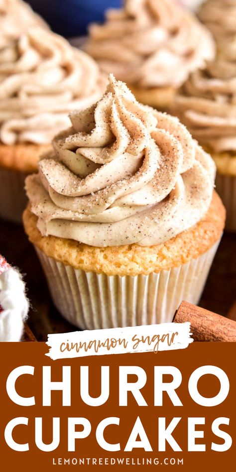 Churro Cupcakes, Delicious Cupcakes Recipes, Fun Cupcake Recipes, Gourmet Cupcakes, Cupcake Flavors, Tasty Baking, Yummy Cupcakes, Easy Baking Recipes, Cakepops