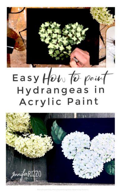 Paint Hydrangeas, Floral Painted Furniture, Hydrangeas Art, Fall Pumpkin Crafts, Painting Flowers Tutorial, Hydrangea Painting, Acrylic Tutorials, Dried Hydrangeas, Green Hydrangea