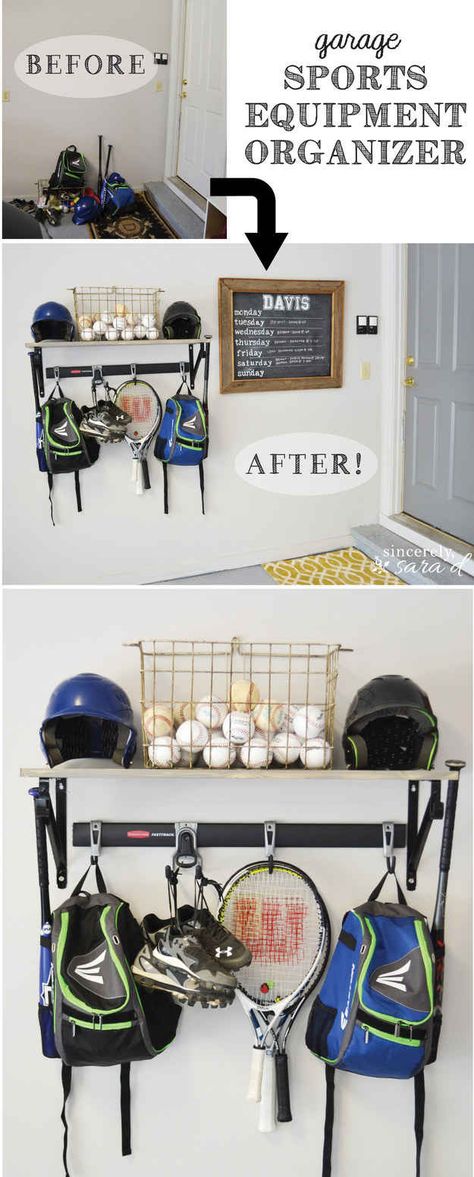 For spring sports and spring cleaning, HEX Performance is a game changer. Wash all the kids' gear with HEX, and then store it cleverly with these organizational tips. Sports equipment organizer - 37 Insanely Clever Organization Tips To Make Your Family's Lives Easier Sports Schedule, Sports Equipment Organization, Office Desk Organization, Home Gym Organization, Sports Equipment Storage, Gym Organizer, Sports Storage, Organizar Closet, Room Storage Diy