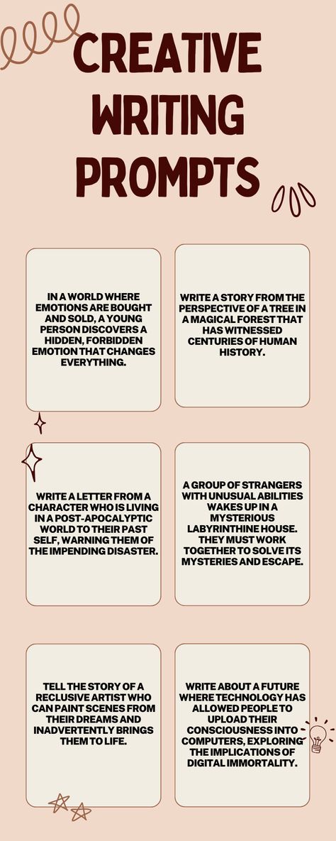 Elevate your writing skills with creative writing prompts. Dive into a world of imagination, guided by these engaging prompts, and craft compelling stories. Ignite your passion for books and writing as you embark on a journey of self-expression and creativity. #WritingPrompts #CreativeWriting #WritingInspiration Creative Writing Prompts Journals, Topics To Write A Story About, Topics To Write A Story On, Detailed Writing Prompts, Topics For Story Writing, Creative Writing Photo Prompts, How To Creative Writing, Imagine Ideas Writing Prompts, Prompts Ideas Writing