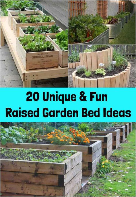 20 Unique & Fun Raised Garden Bed Ideas Unique Raised Garden Beds, Beautiful Raised Garden Beds, Cheap Raised Garden Beds, Raised Garden Beds Diy Vegetables, Raised Garden Bed Ideas, Garden Bed Layout, Garden Bed Ideas, Vegetable Beds Raised, Garden Boxes Raised