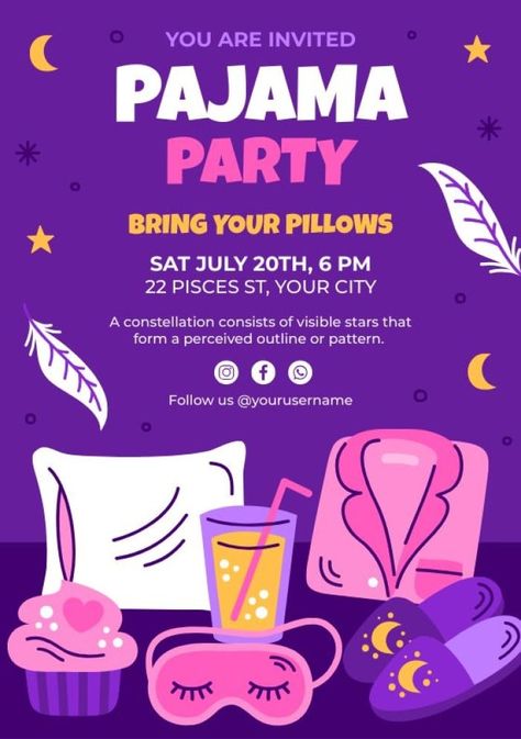 Hand-drawn Bring Your Pillows Pajama Party Invitation Slumber Party Invitations, Pajamas Party, Pijama Party, Template Invitation, Backyard Birthday, Pj Party, Pajama Day, Party Tickets, Party Invite Design